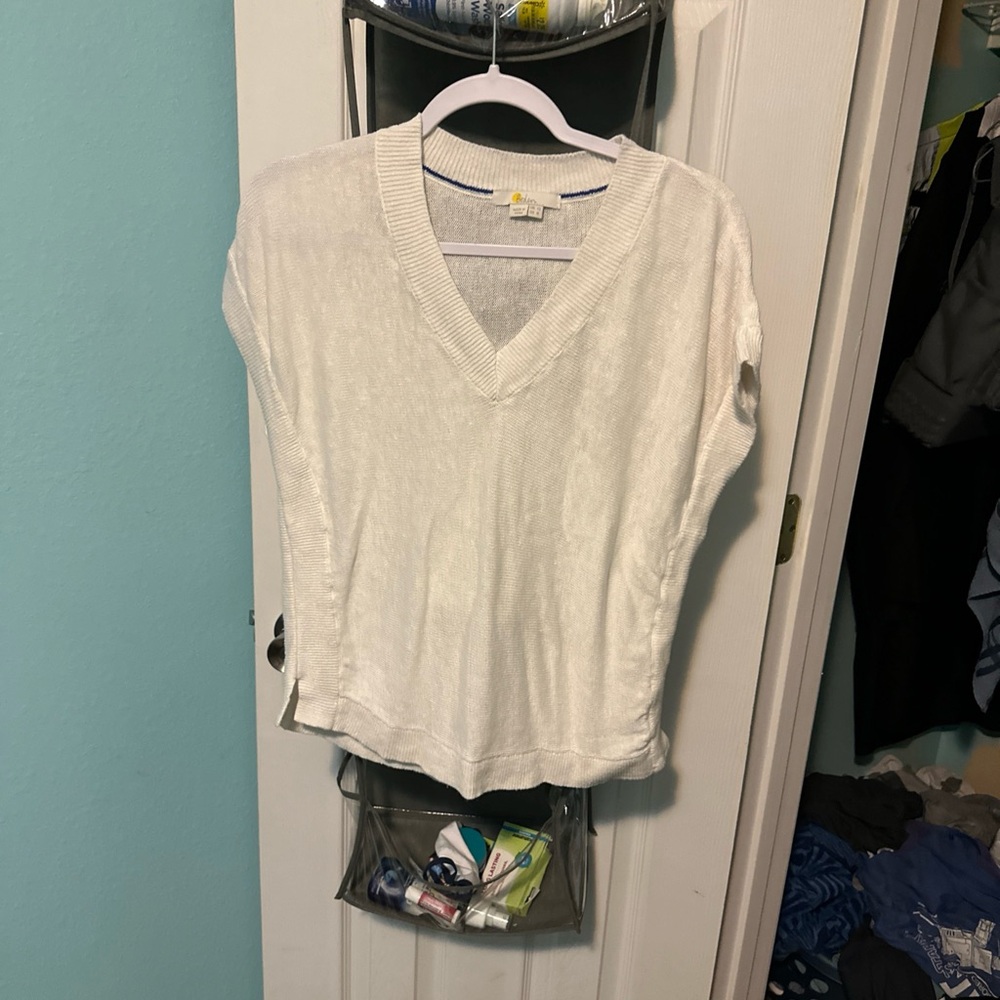 Boden White V-Neck Sweater